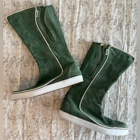 Preloved Puma High Boxing Sneaker Green Suede Boots Women's Size 9 - Picture 2 of 11